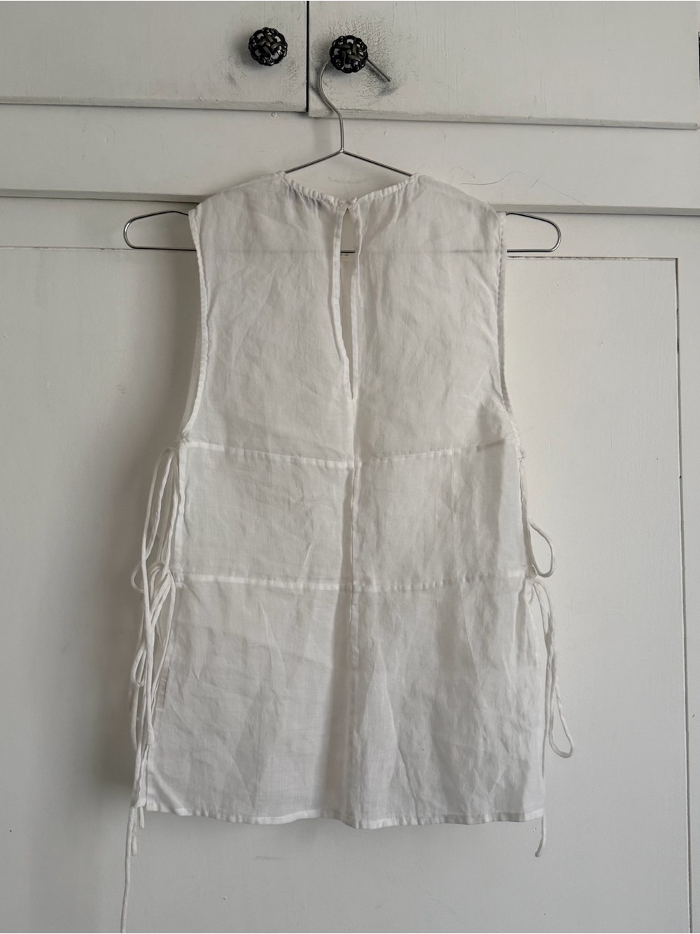 St. Agni White Semi Sheer Patchwork Tie Tank - Salt - Picture 3 of 8